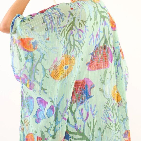 Aratta Silent Journey Ocean Breeze Tropical Fish Print Kimono One Size - Picture 6 of 9